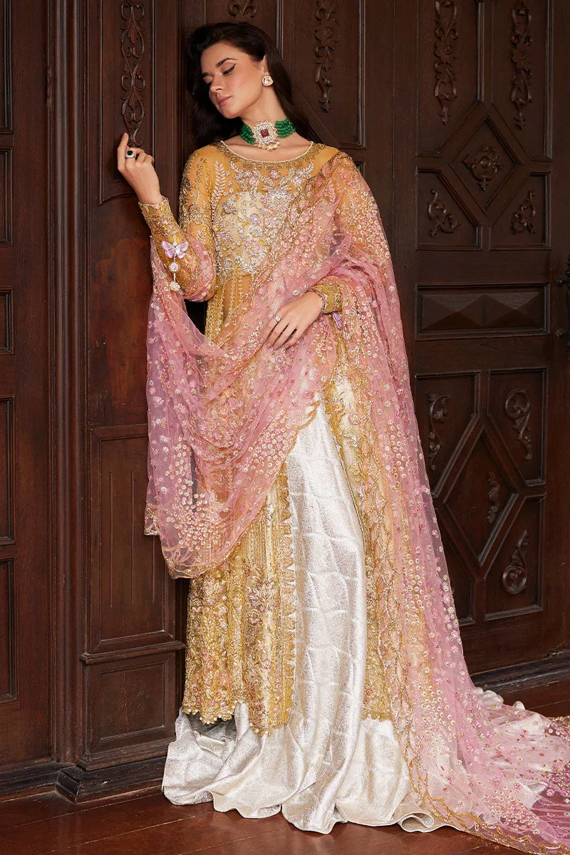 Golden Yellow Embroidered Pakistani Wedding Dress Kameez Farshi Sharara