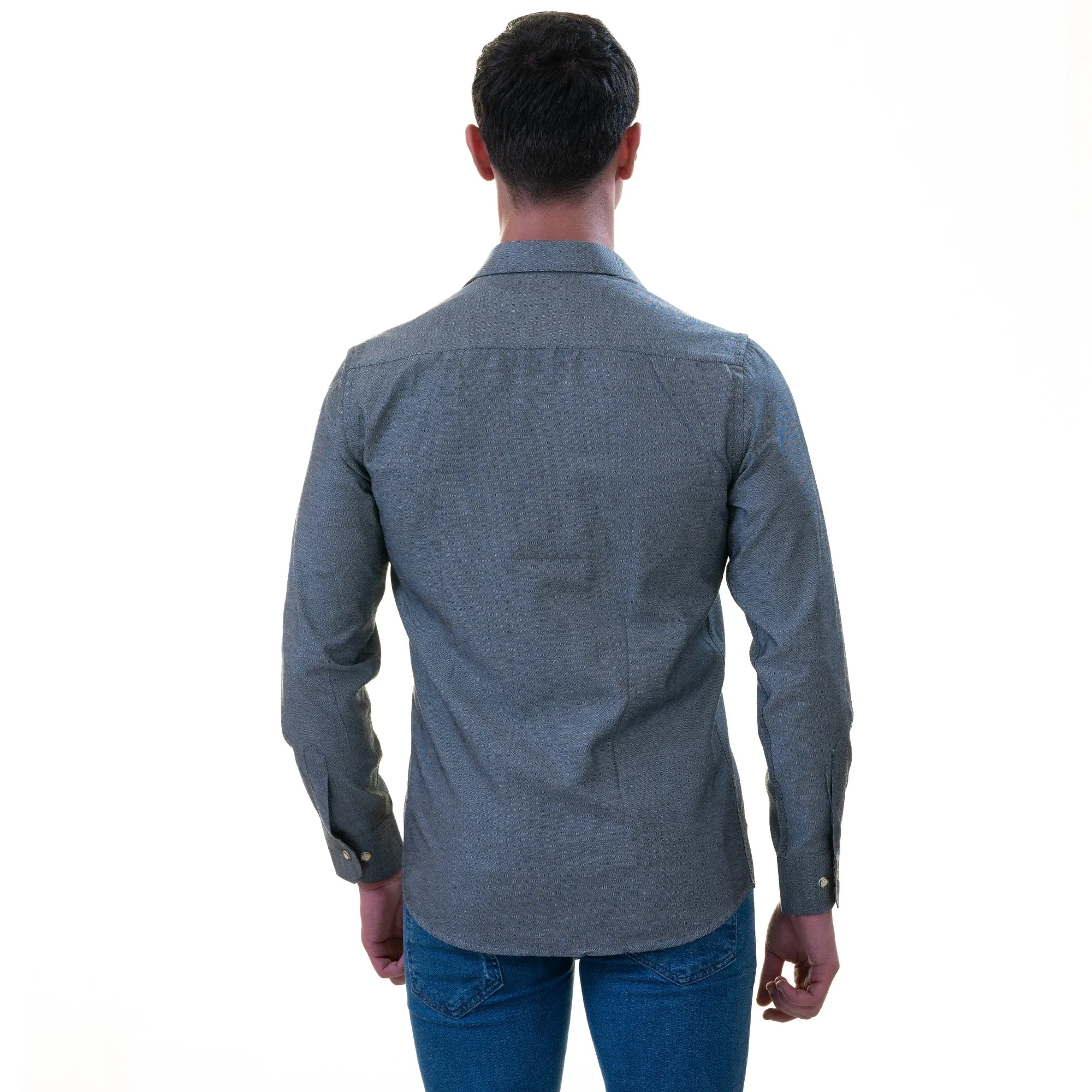Gray Oxford with Golden Inside Slim Fit Designer Dress Shirt - tailored Cotton Shirts for Work