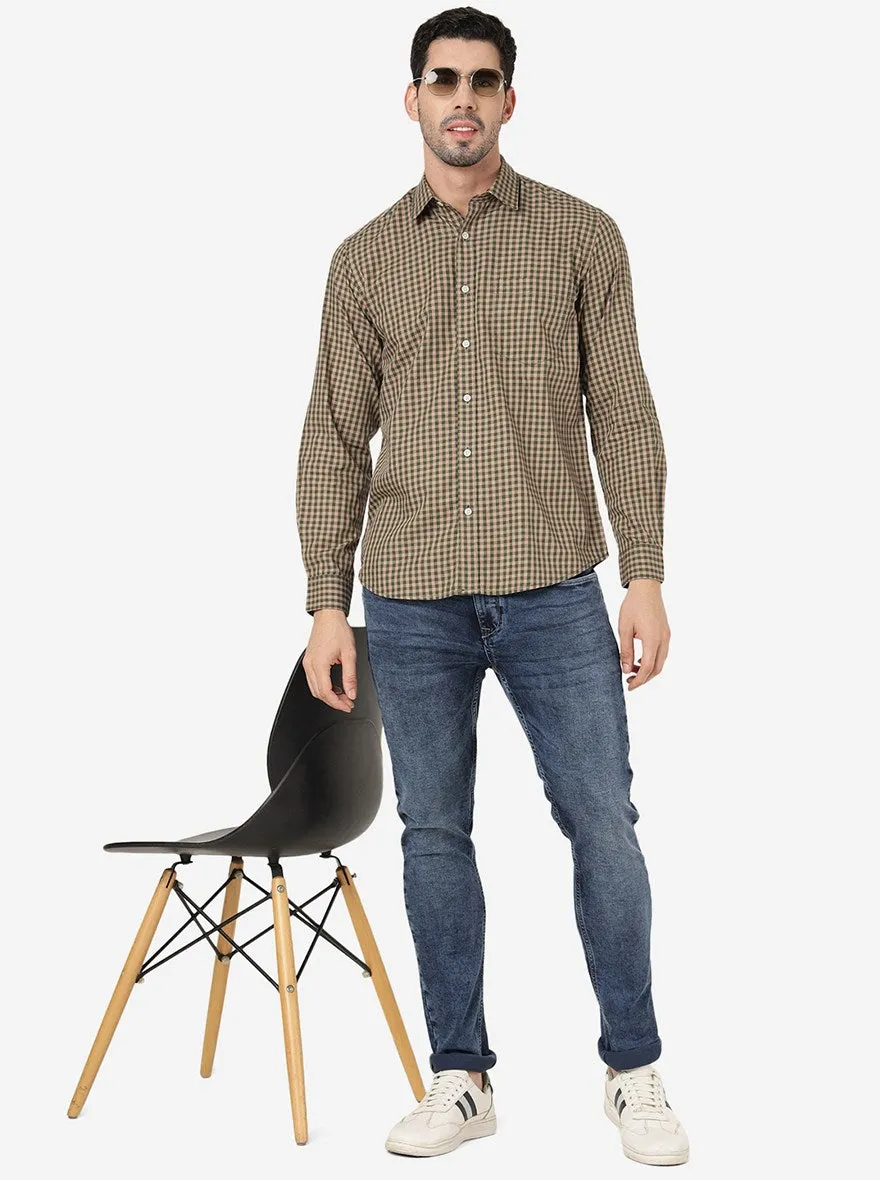Green Checked Smart Fit Semi Casual Shirt | Greenfibre
