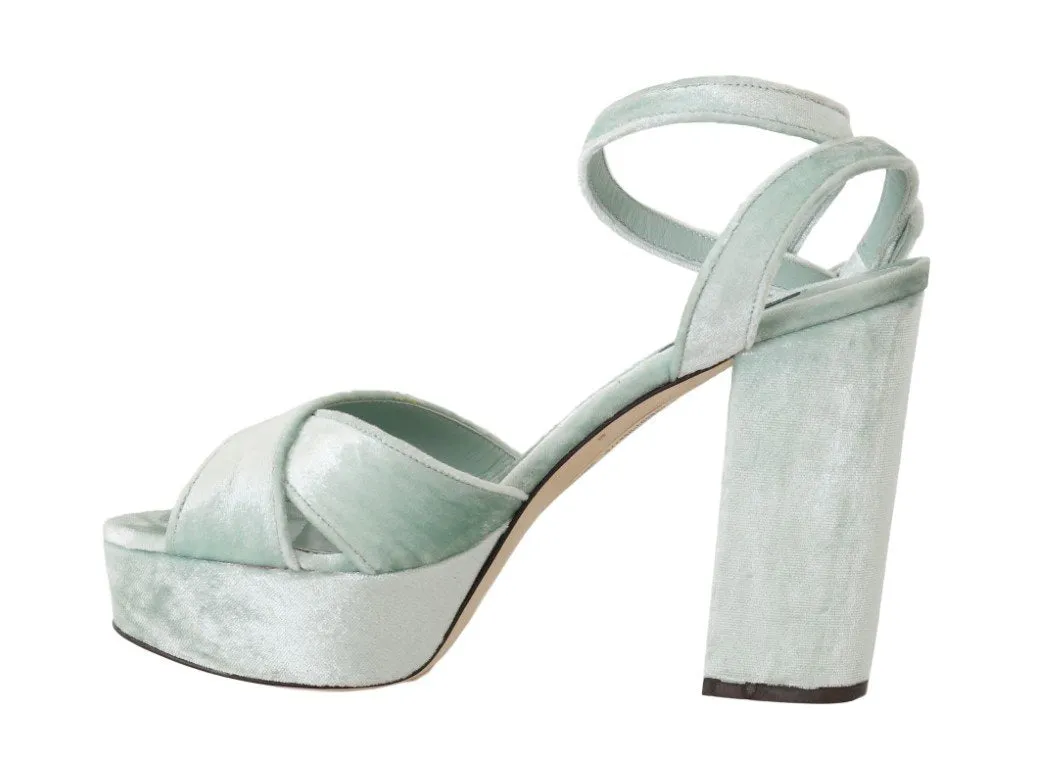 Green Velvet Heels Platform Sandal