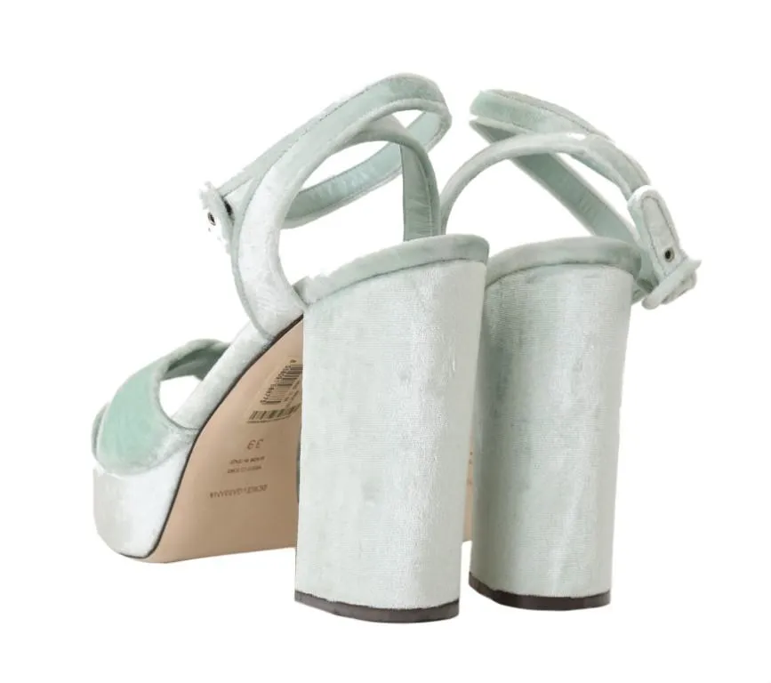 Green Velvet Heels Platform Sandal