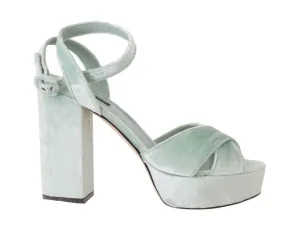 Green Velvet Heels Platform Sandal