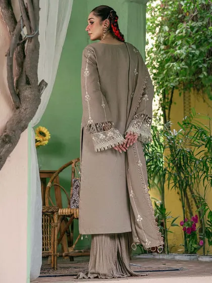 Grey Embroidered Pakistani Sharara Kameez Party Wear Salwar Suit