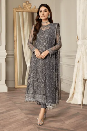 Grey Long Embroidered Kameez in Capri Style Party Wear