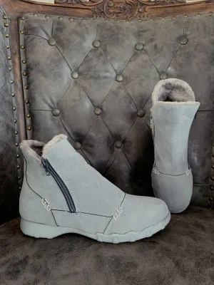 Grey Plush-Lined Low Ankle Boot