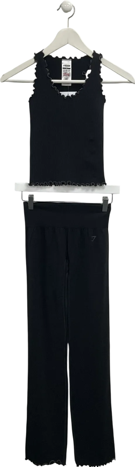 gymshark Black Luxe Seamless Tank And Flare Leggings UK XS/S