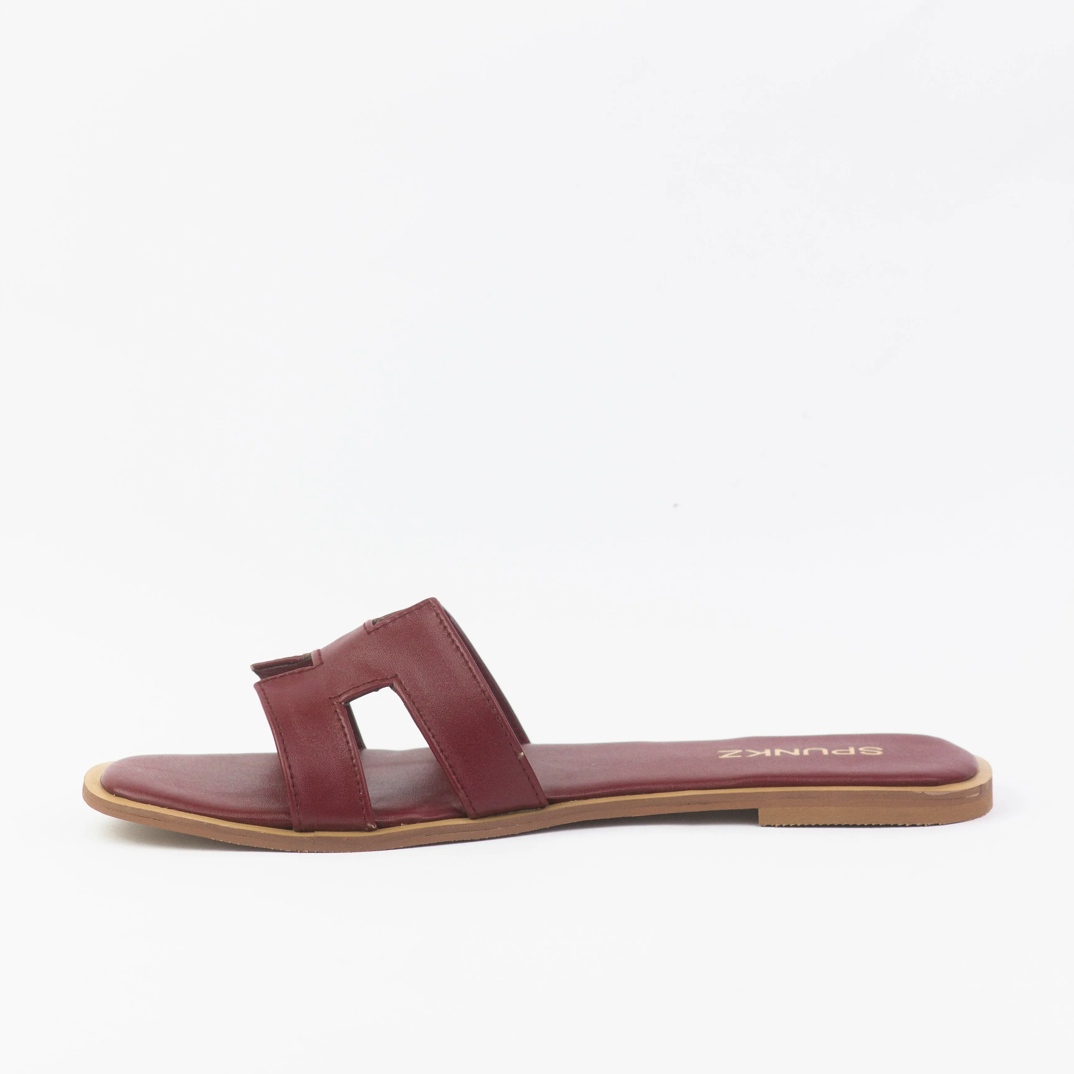 Hania Iconic H Style Oran Flat Slides in Maroon-11058
