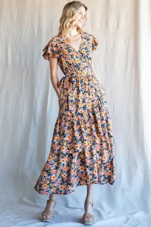 Hazel Blues® |  Cotton Bleu by Nu Label Floral Ruffled Midi Dress