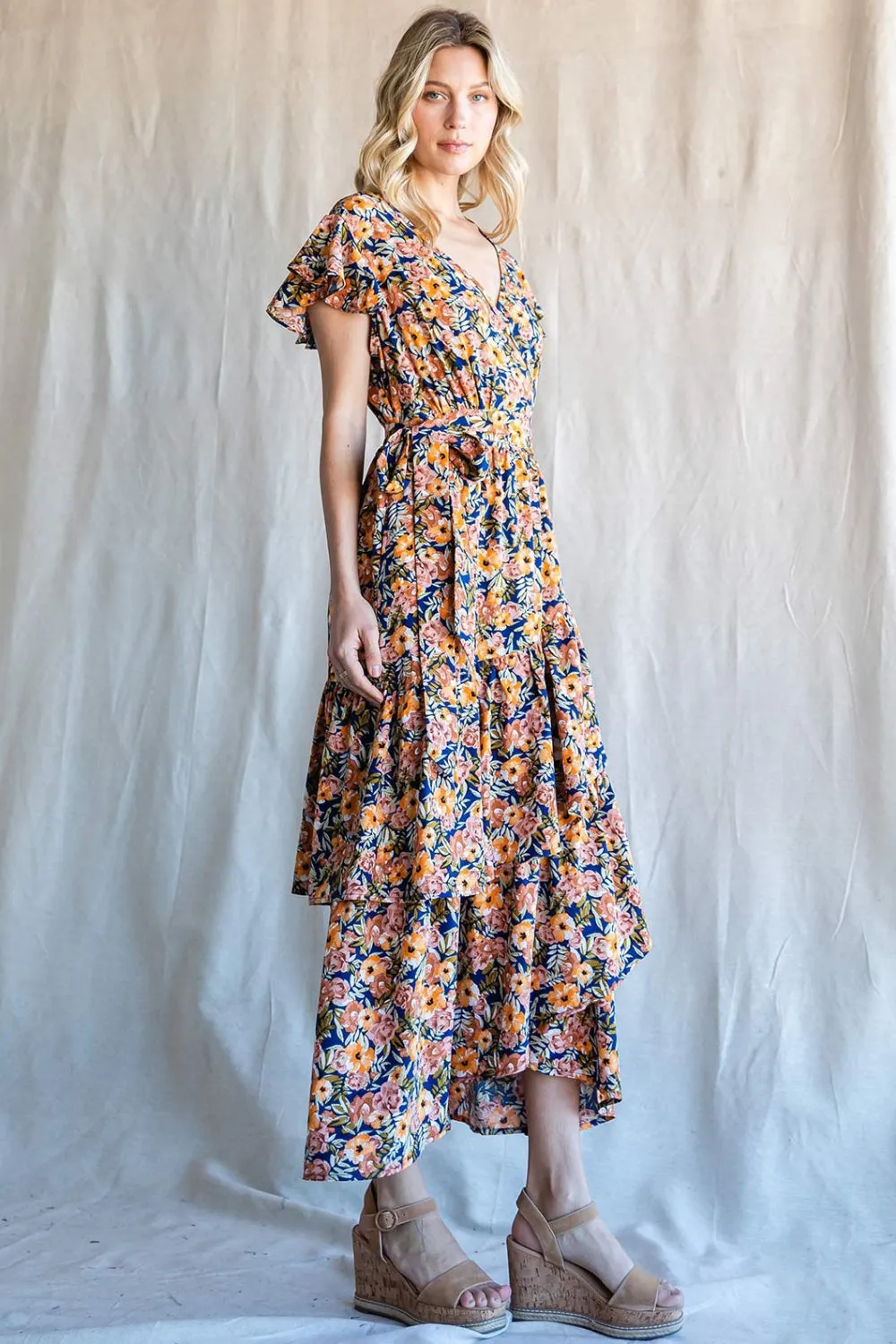 Hazel Blues® |  Cotton Bleu by Nu Label Floral Ruffled Midi Dress