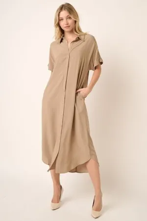 Hazel Blues® |  Mittoshop Collared Neck Dolman Short Sleeve Midi Shirt Dress