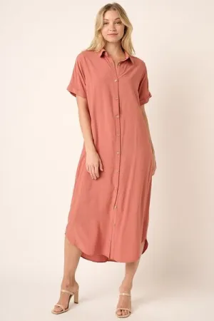 Hazel Blues® |  Mittoshop Collared Neck Dolman Short Sleeve Midi Shirt Dress