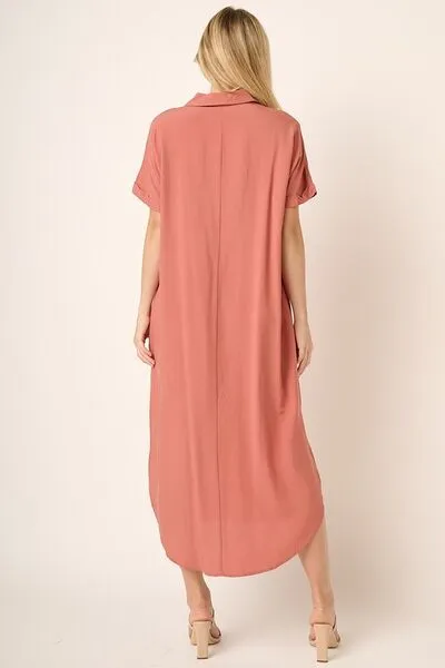 Hazel Blues® |  Mittoshop Collared Neck Dolman Short Sleeve Midi Shirt Dress