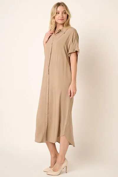 Hazel Blues® |  Mittoshop Collared Neck Dolman Short Sleeve Midi Shirt Dress