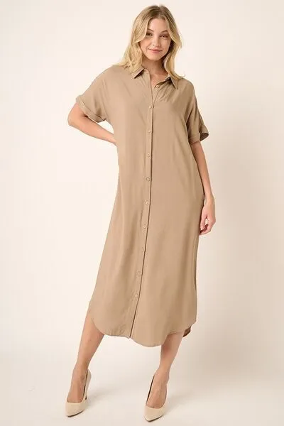 Hazel Blues® |  Mittoshop Collared Neck Dolman Short Sleeve Midi Shirt Dress