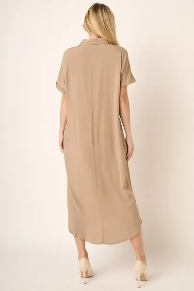 Hazel Blues® |  Mittoshop Collared Neck Dolman Short Sleeve Midi Shirt Dress