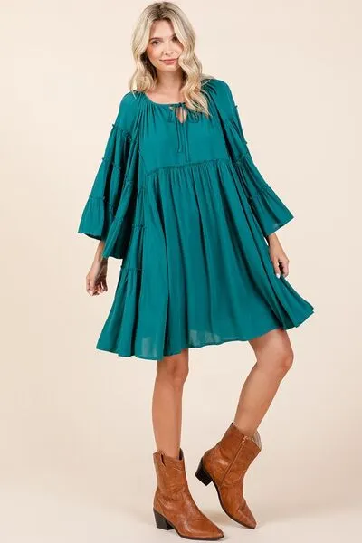 Hazel Blues® |  Mittoshop Frill Tie Neck Bell Sleeve Dress