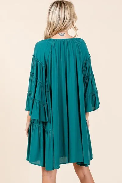 Hazel Blues® |  Mittoshop Frill Tie Neck Bell Sleeve Dress
