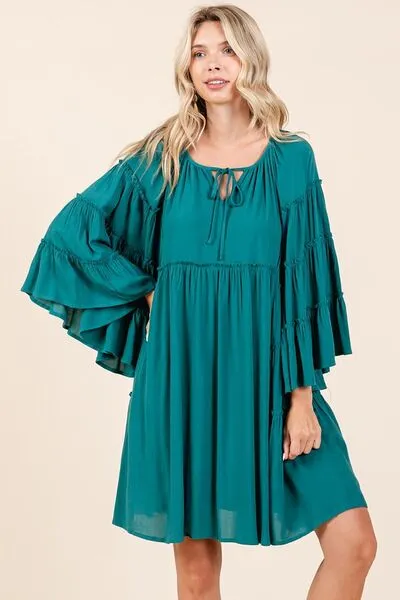 Hazel Blues® |  Mittoshop Frill Tie Neck Bell Sleeve Dress