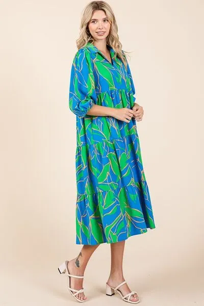 Hazel Blues® |  Mittoshop Tiered Printed Collared Neck Midi Dress