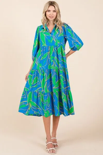 Hazel Blues® |  Mittoshop Tiered Printed Collared Neck Midi Dress