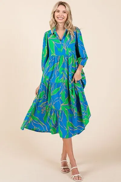 Hazel Blues® |  Mittoshop Tiered Printed Collared Neck Midi Dress