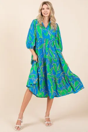 Hazel Blues® |  Mittoshop Tiered Printed Collared Neck Midi Dress