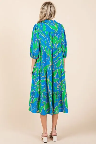 Hazel Blues® |  Mittoshop Tiered Printed Collared Neck Midi Dress