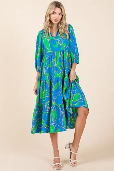 Hazel Blues® |  Mittoshop Tiered Printed Collared Neck Midi Dress