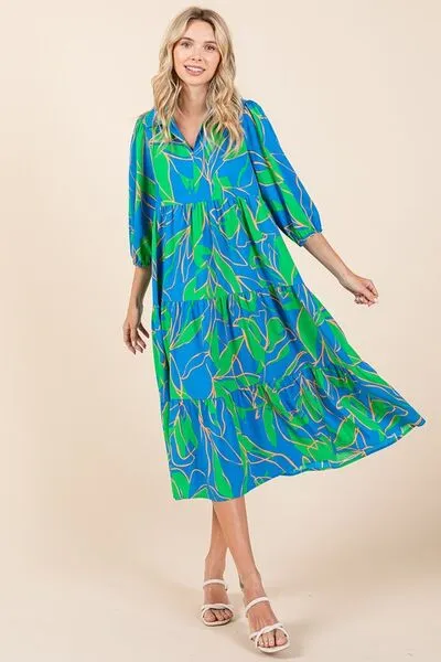 Hazel Blues® |  Mittoshop Tiered Printed Collared Neck Midi Dress