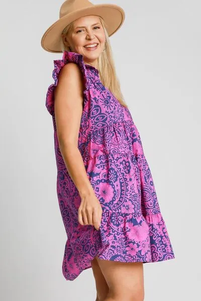 Hazel Blues® | Umgee Printed Ruffle Cap Sleeve Babydoll Dress