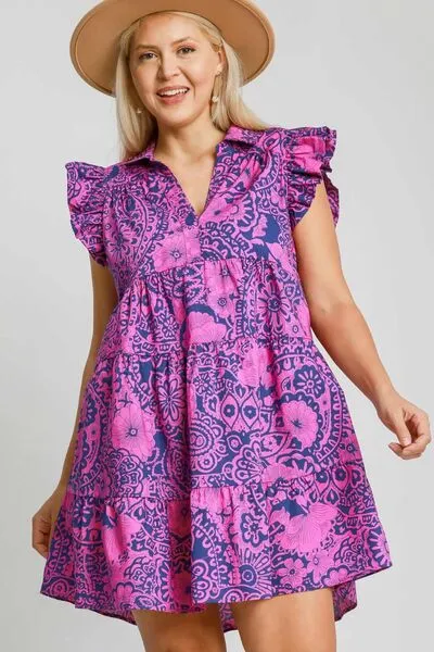 Hazel Blues® | Umgee Printed Ruffle Cap Sleeve Babydoll Dress