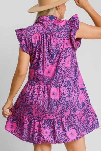 Hazel Blues® | Umgee Printed Ruffle Cap Sleeve Babydoll Dress