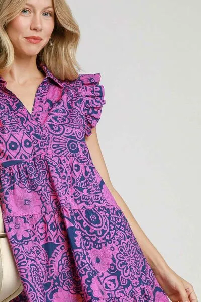 Hazel Blues® | Umgee Printed Ruffle Cap Sleeve Babydoll Dress