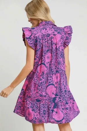 Hazel Blues® | Umgee Printed Ruffle Cap Sleeve Babydoll Dress