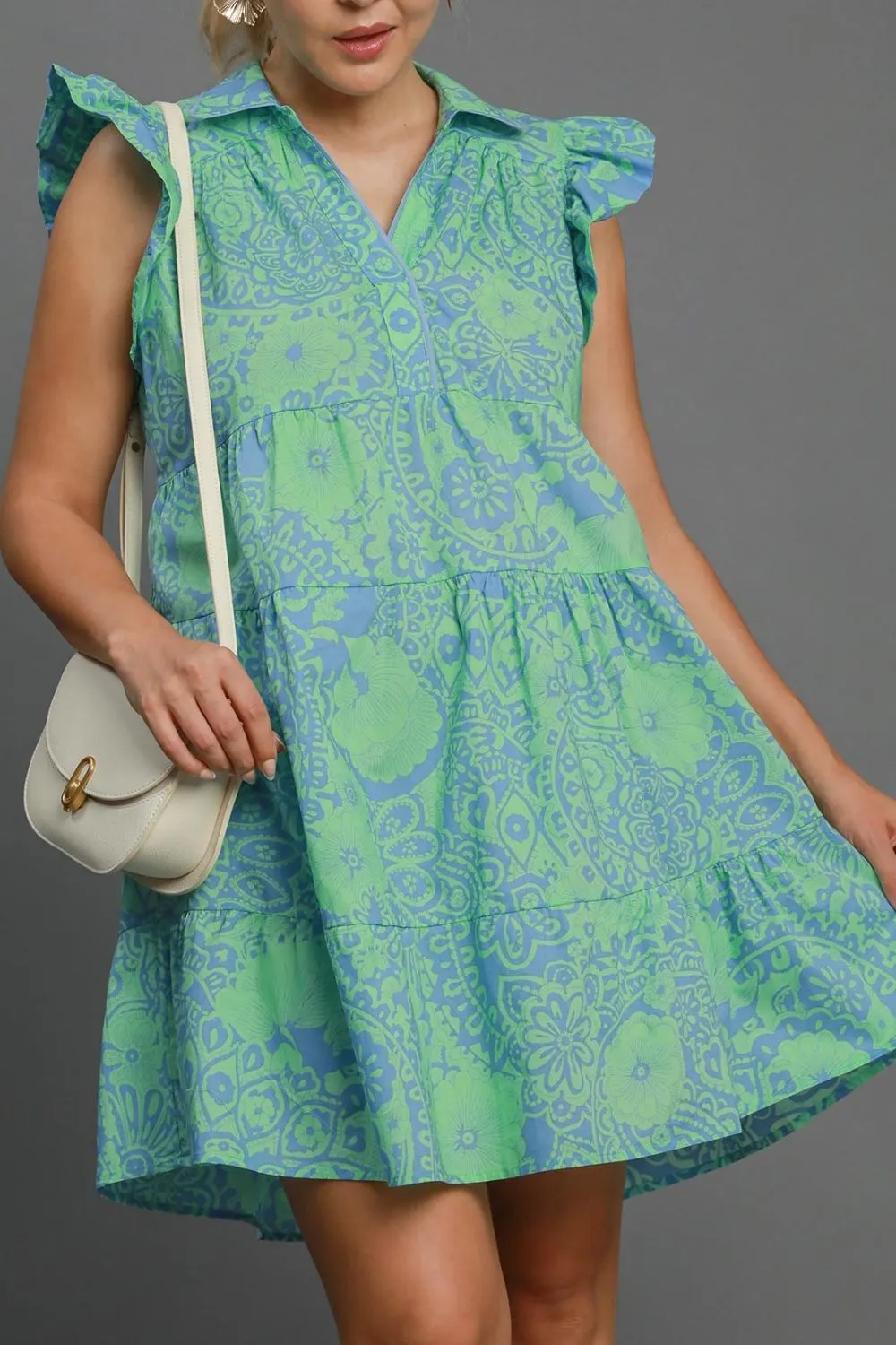Hazel Blues® | Umgee Printed Ruffle Cap Sleeve Babydoll Dress