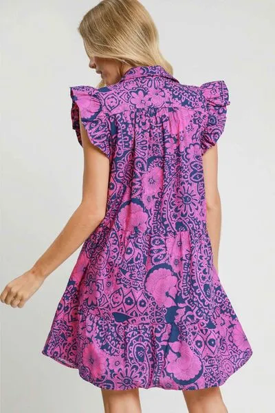 Hazel Blues® | Umgee Printed Ruffle Cap Sleeve Babydoll Dress