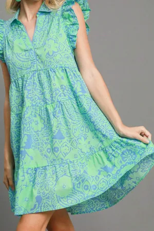 Hazel Blues® | Umgee Printed Ruffle Cap Sleeve Babydoll Dress