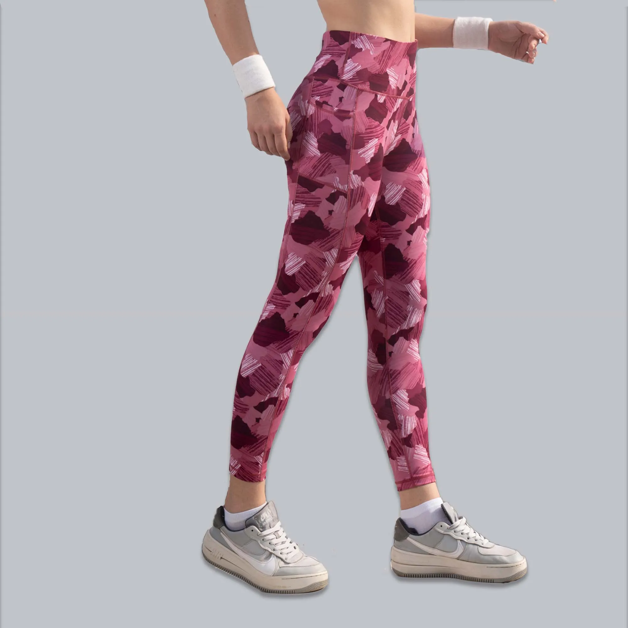 High Waist Ankle Length Sports Leggings With Pockets