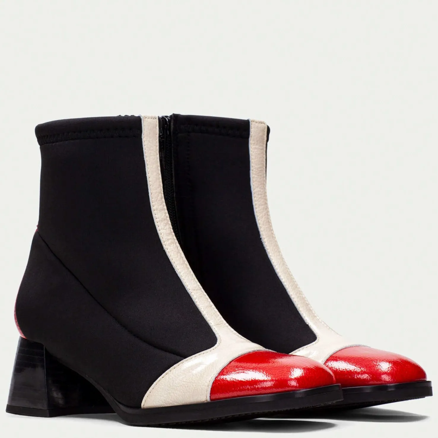 Hispanitas Black & Red Leather Small Heel Boots