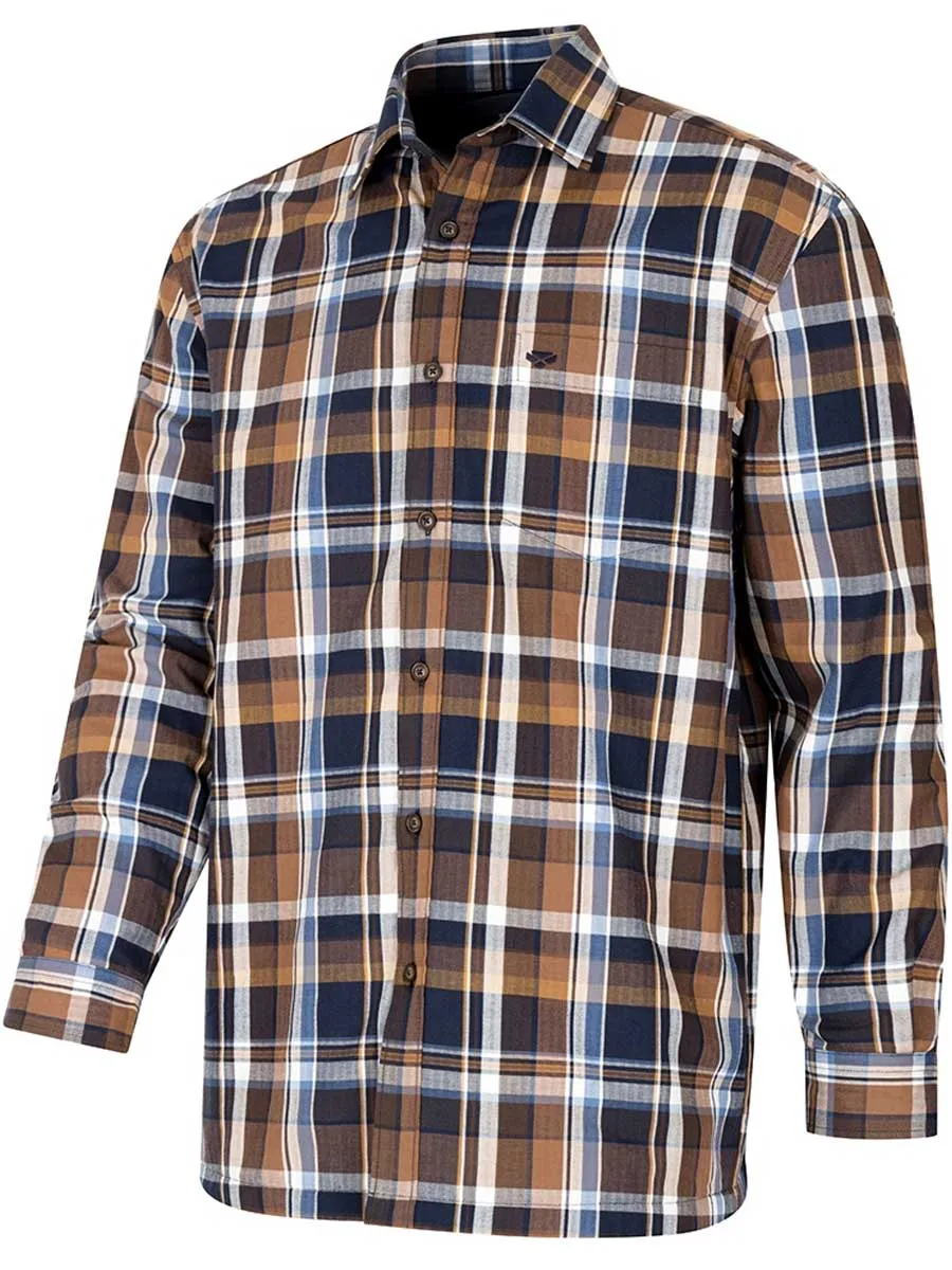 HOGGS OF FIFE Arran Microfleece Lined Cotton Shirt - Mens - Navy / Brown Check