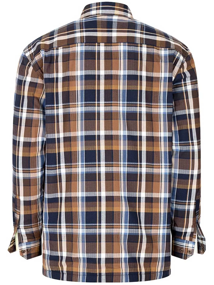 HOGGS OF FIFE Arran Microfleece Lined Cotton Shirt - Mens - Navy / Brown Check