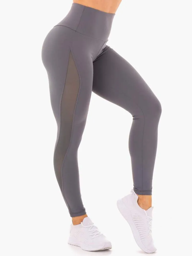 HYPE HIGH WAISTED MESH LEGGINGS - CHARCOAL
