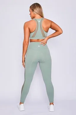 HYPE HIGH WAISTED MESH LEGGINGS - SAGE