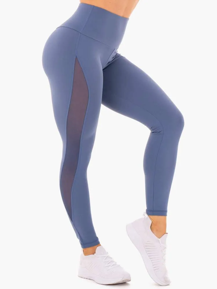 HYPE HIGH WAISTED MESH LEGGINGS - STEEL BLUE