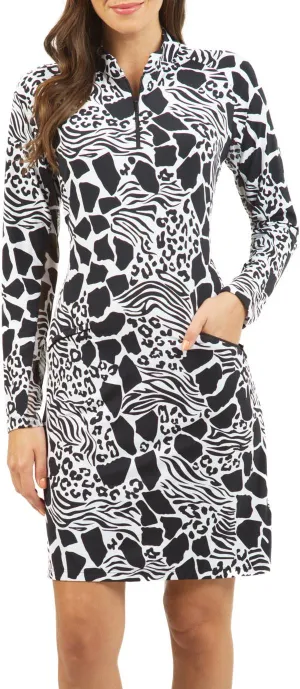 Ibkul Long Sleeve Printed Dress- BIANCA- Black/ White SPF 50