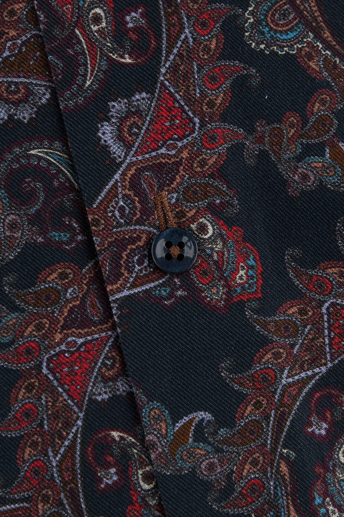 Indigo blue paisley printed slim fit shirt
