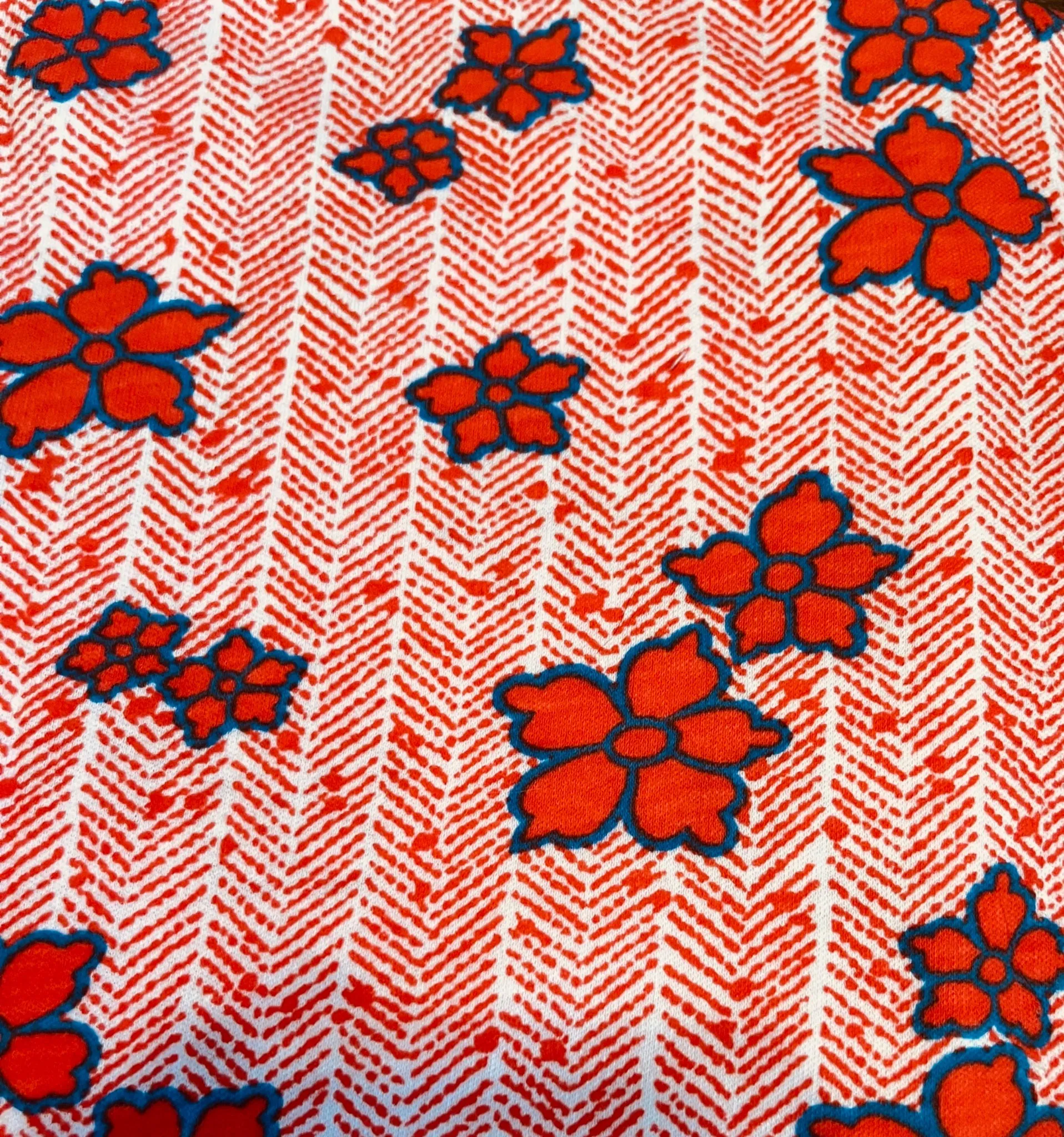 Interlock Jersey Knit Reddish Orange and Blue