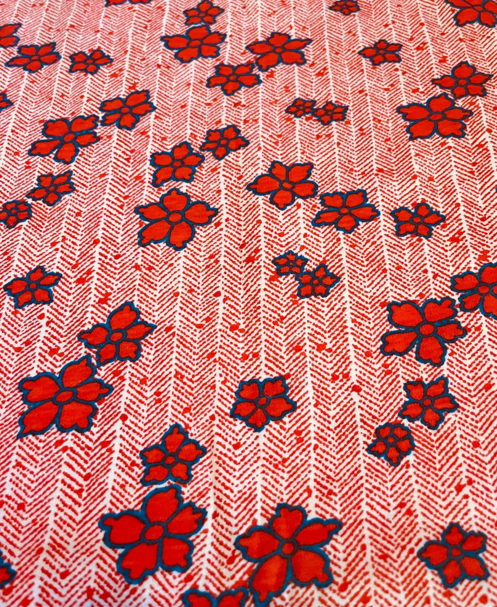 Interlock Jersey Knit Reddish Orange and Blue