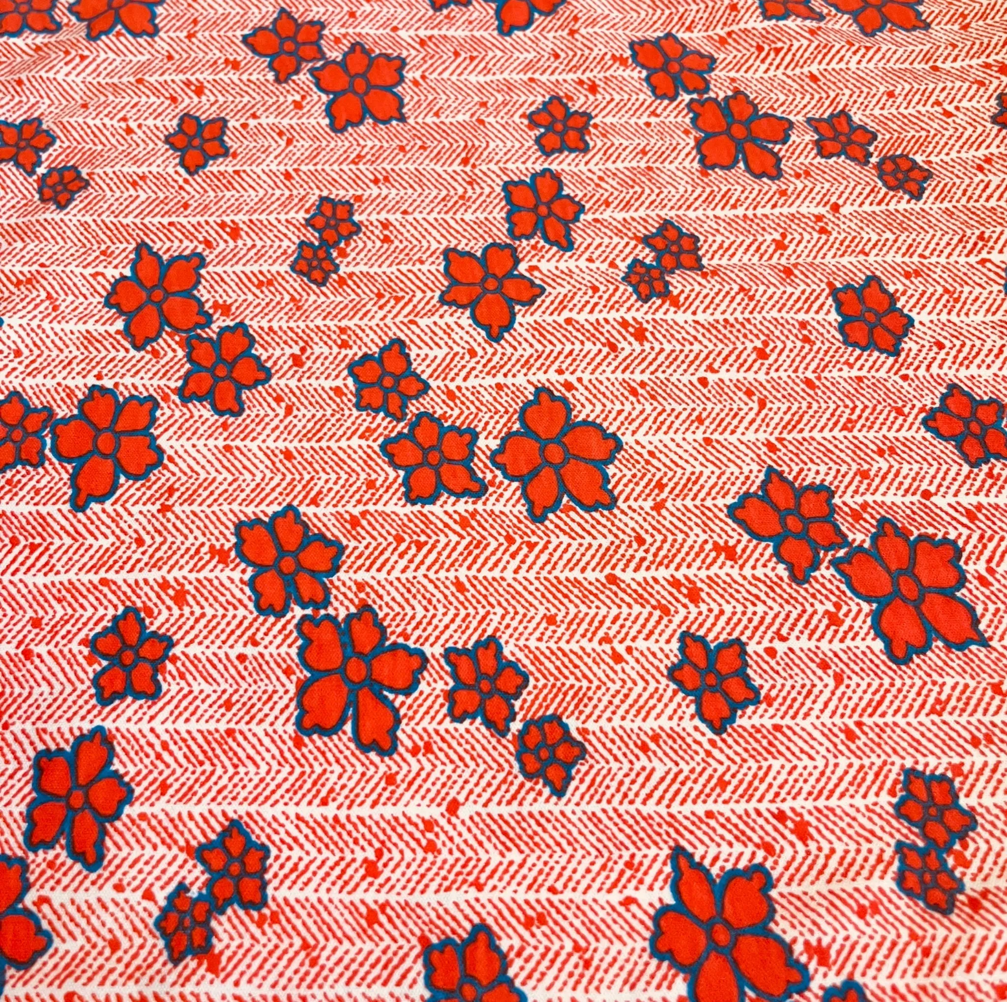 Interlock Jersey Knit Reddish Orange and Blue