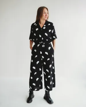 Iris Black Snow Blizzard Print Jumpsuit